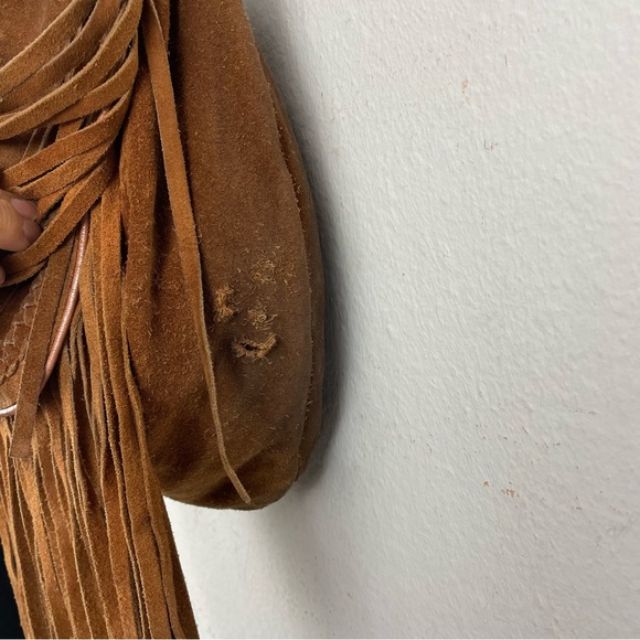 Vintage Suede Leather Fringed Shoulder Bag Boho - Picture 8 of 14